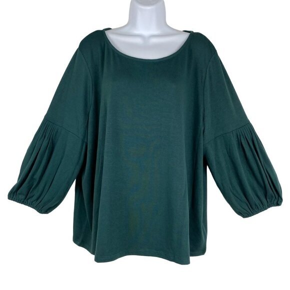 Talbots Top Puff Sleeve‎ Green Solid Polyester Blend NWT Women's 3XP - Picture 1 of 10